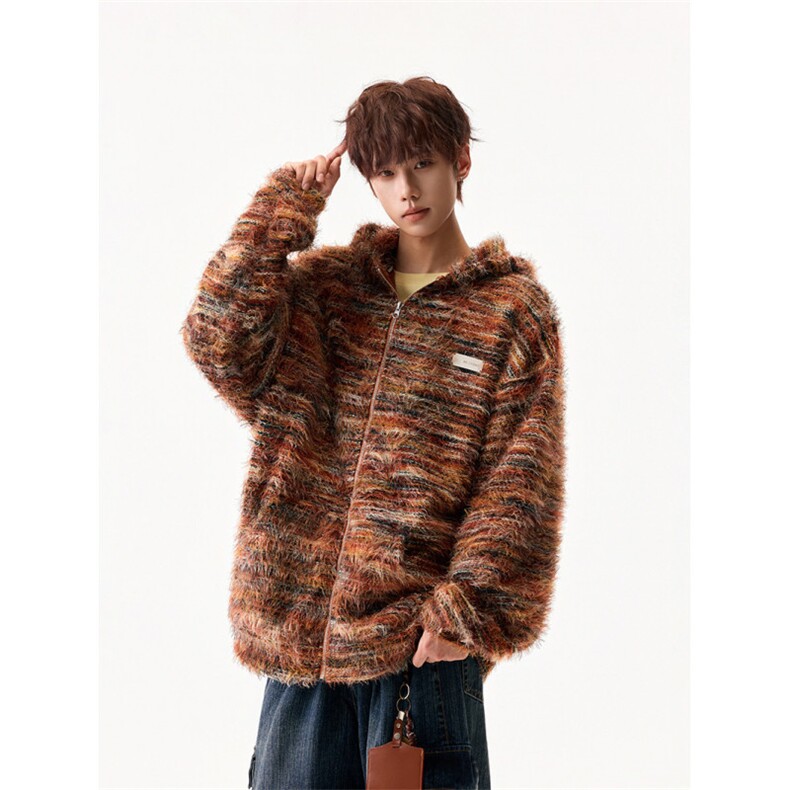 【现货】XZ1218MY9573特价P66美拉德油画渐变条纹毛衣开衫外套,男装针织衫/毛衣,星座1218（原611-3）