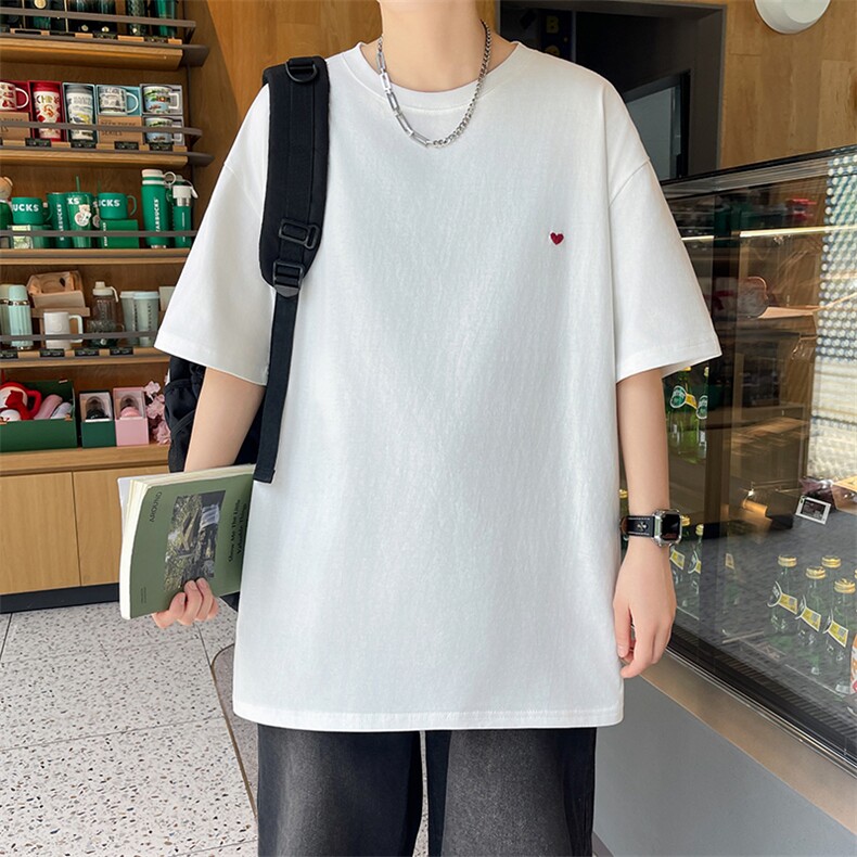 夏季新款爱心刺绣纯棉短袖潮宽松情侣装半袖T恤T93-P38-310B-2,男装T恤,星座310B-2