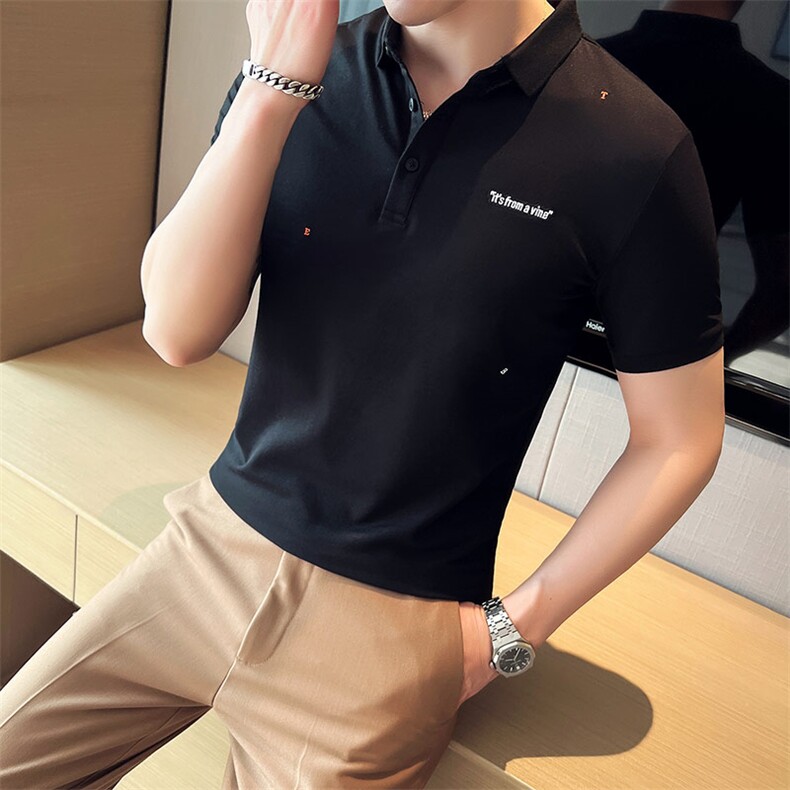 2024夏季新款英伦风高品质修身刺绣POLO衫冰丝短袖T恤男D257-p48,男装T恤,电商D303