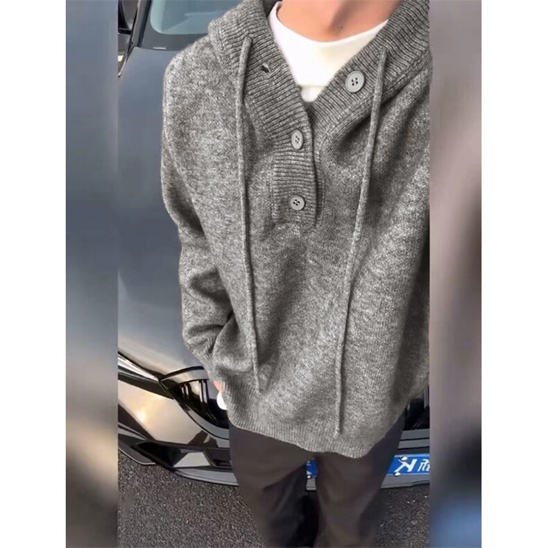 重磅秋冬装北极绒开衫毛衣美式复古休闲慵懒风针织衫加厚连帽外套,男装针织衫/毛衣,电商A486-1