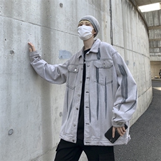 秋季ins港风水洗扎染渐变宽松休闲牛仔夹克外套男JK02099-P70，男装夹克，星座308B-1