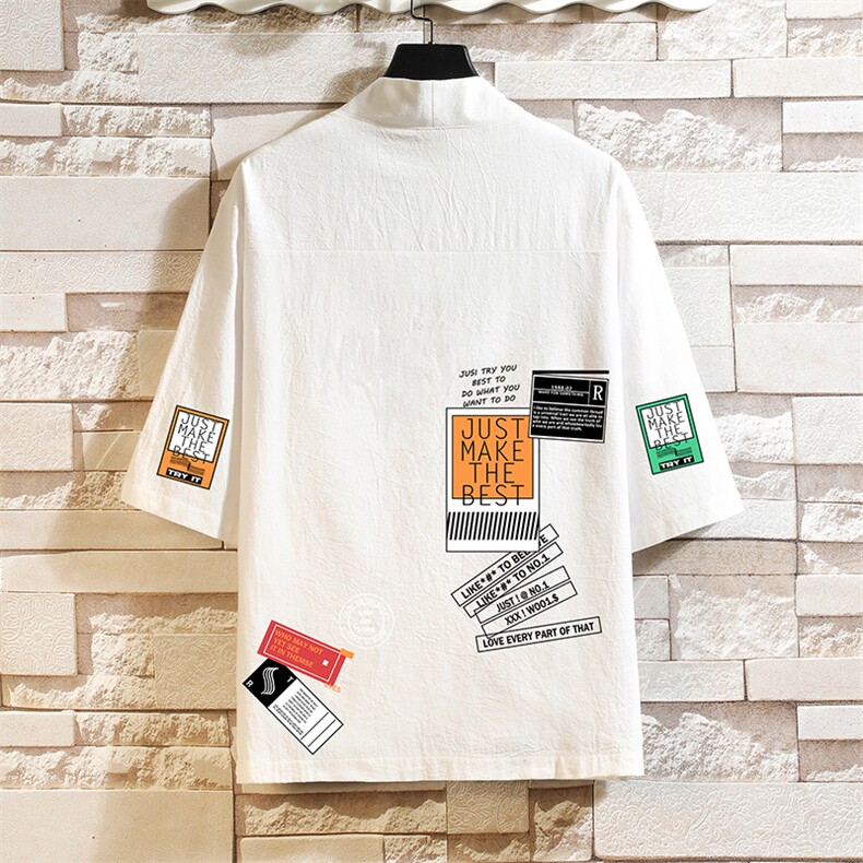HF59121-P40风汉服男开衫外套七分袖道袍 砖墙挂拍图片