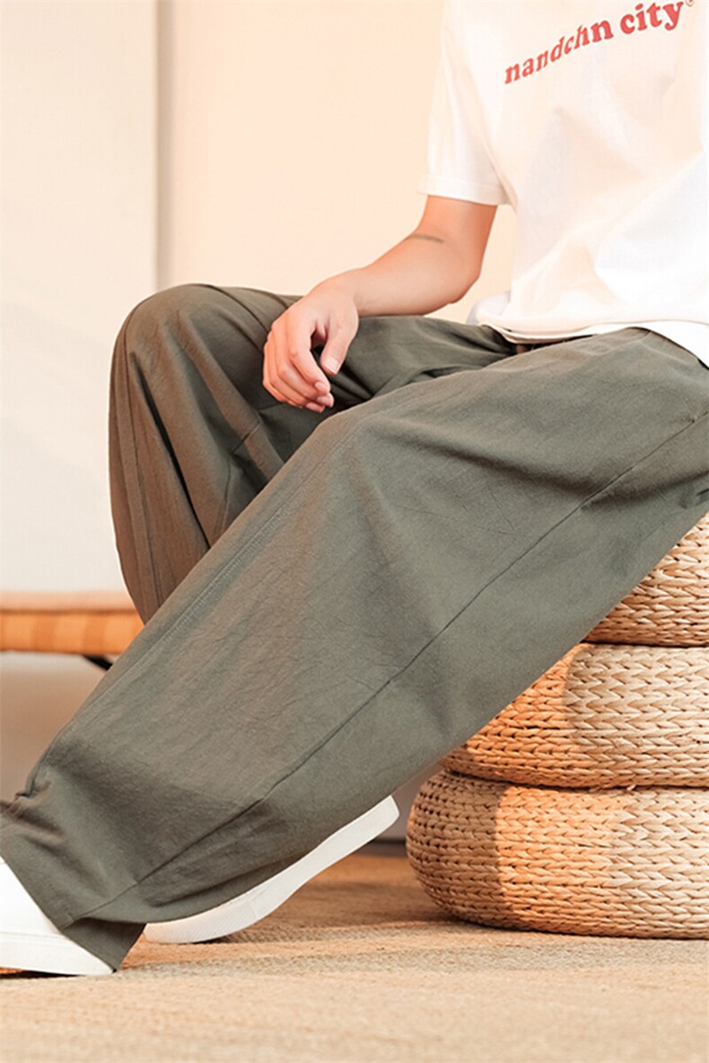 8XL-M亚麻弯刀裤直筒阔腿裤子男夏季宽松大码运动灯笼裤KZ068P60,男装休闲裤,电商B312