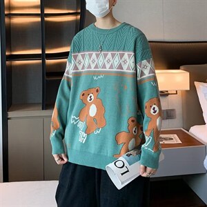 男秋冬季新款潮韩版百搭情侣毛衣针织衫外套M80P38图片