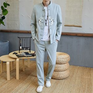 风套装男青年春秋长袖外套休闲两件套中山装唐装TZ717-P105图片