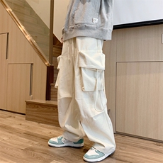 07纯色工装裤男时尚简约宽松直筒大口袋休闲裤XZ211-1-K2202-P65，男装工装外套，星座211-1
