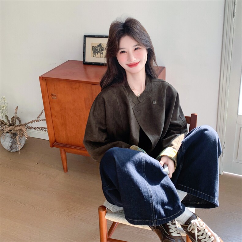 新品大货好数据撞色麂皮绒外套6838-P165控268,女装短外套,2C196