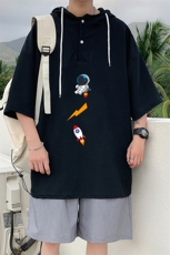 LD54165-P45连帽短袖t恤男大码胖子带帽五分袖中袖，男装T恤，电商A040