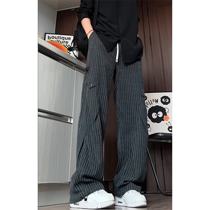 K2621/P40春装新款鱼骨纹条纹褶皱休闲裤男大码运动裤卫裤长裤子，男装休闲裤，电商A141