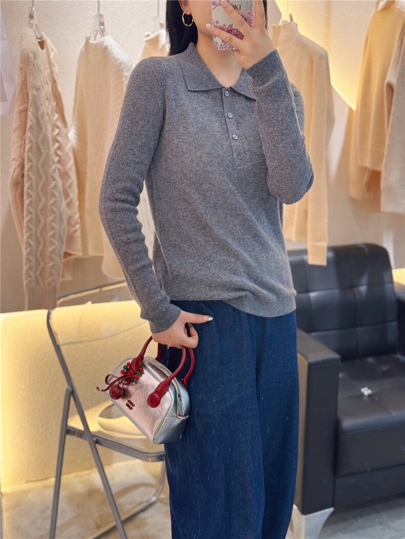 24秋冬新品Polo领羊绒打底衫女针织显瘦百搭上衣,女装羊绒衫,大千羊绒