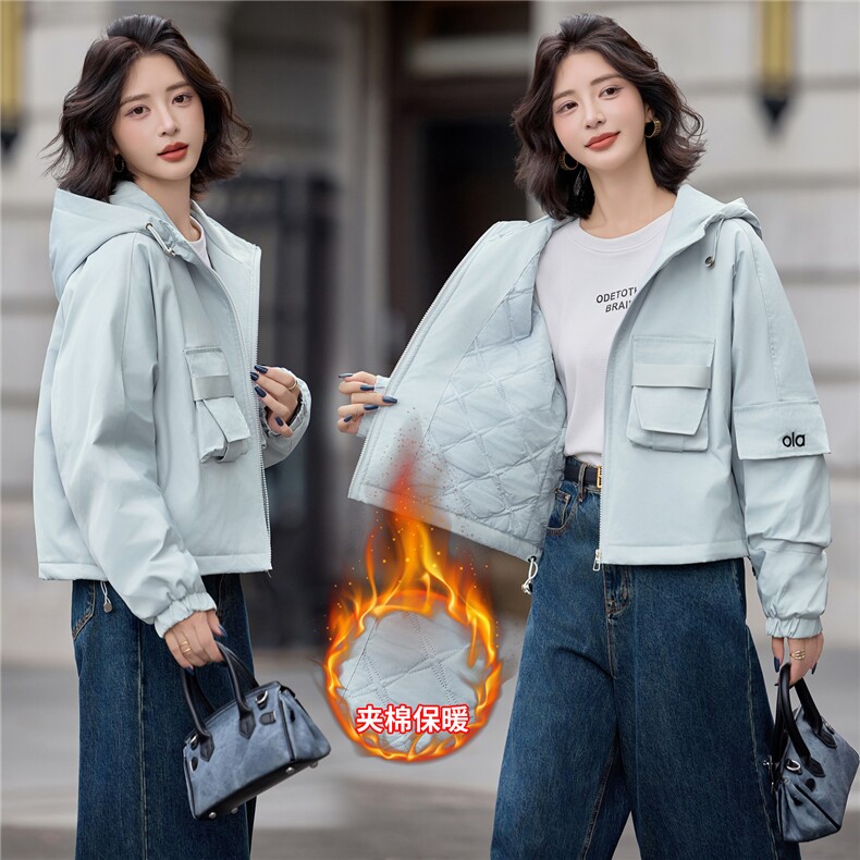 2025年冬季新款时尚短款棉服休闲工装派克服棉衣,女装棉衣/棉服,依路服饰