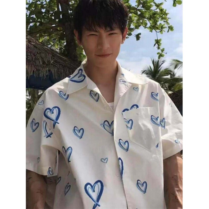CP1258-P38短袖衬衫男女夏季休闲宽松情侣百搭海边沙滩衬衣,男装T恤,电商B323A