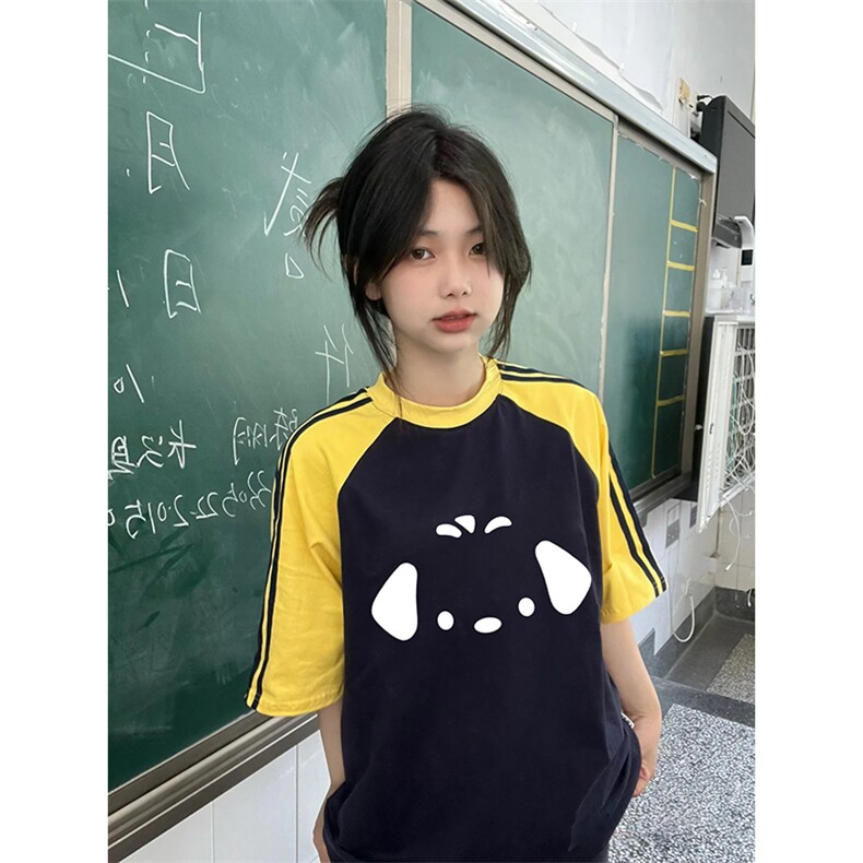 夏季美式高街重磅纯棉三条杠织带插肩撞色男女短袖T恤CZ195-特P25,男装T恤,电商A486