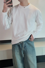 春季新款高克重百搭慵懒风坑条休闲长袖T恤打底衫圆领上衣1238P52，男装T恤，电商B267