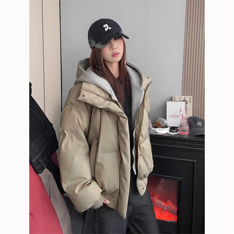 现货高品质重磅工艺美式高街假两件PU皮棉衣男女加厚棉服外套,男装棉衣,电商A486