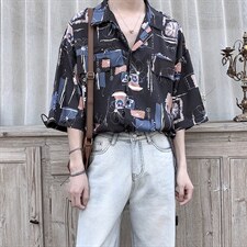 2022夏季短袖衬衫宽松韩版印花衬衣潮XZ518-2-CY07，男装衬衫，四季星座518-2