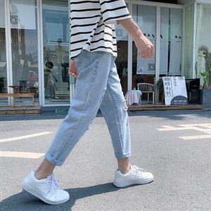 仔裤男士破洞夏季薄款韩版潮流潮牌九分宽松直筒长裤子7160图片