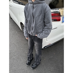 美式ins高街hiphop微喇扎染牛仔裤货号K2313P55控78图片