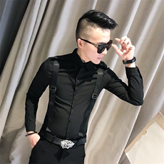 312A-742-P55新款修身长袖衬衫男韩版背带拼接社会人衬衣-首2，男装衬衫，星座312A-5