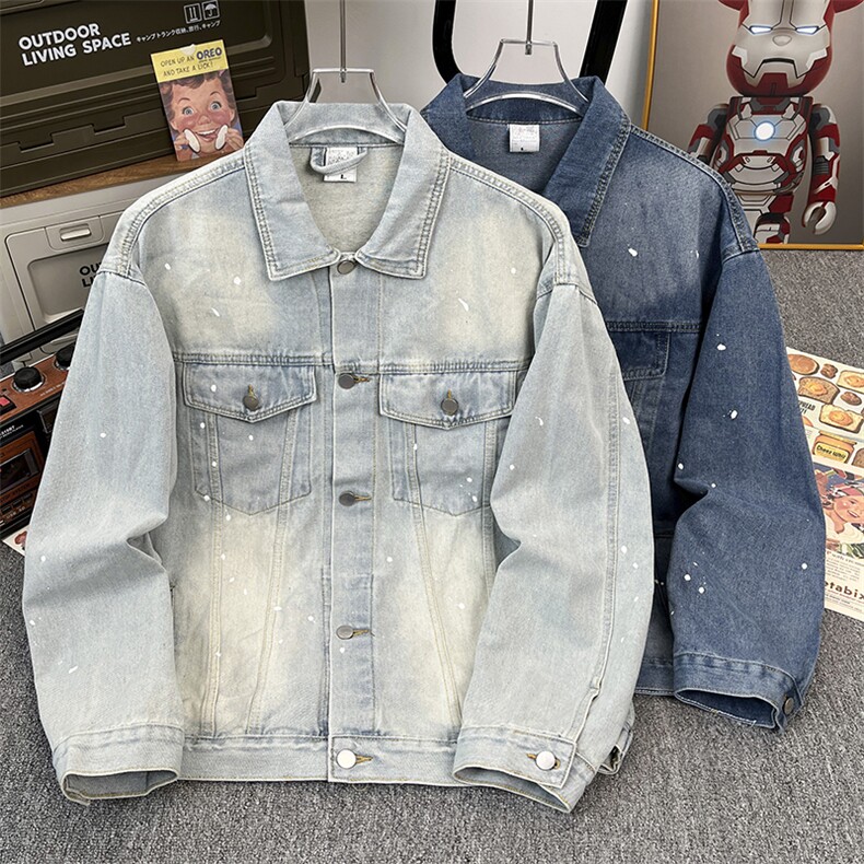 抖音品质秋裤男牛仔夹克衫喷漆渐变色复古外套JK8871 P65图片