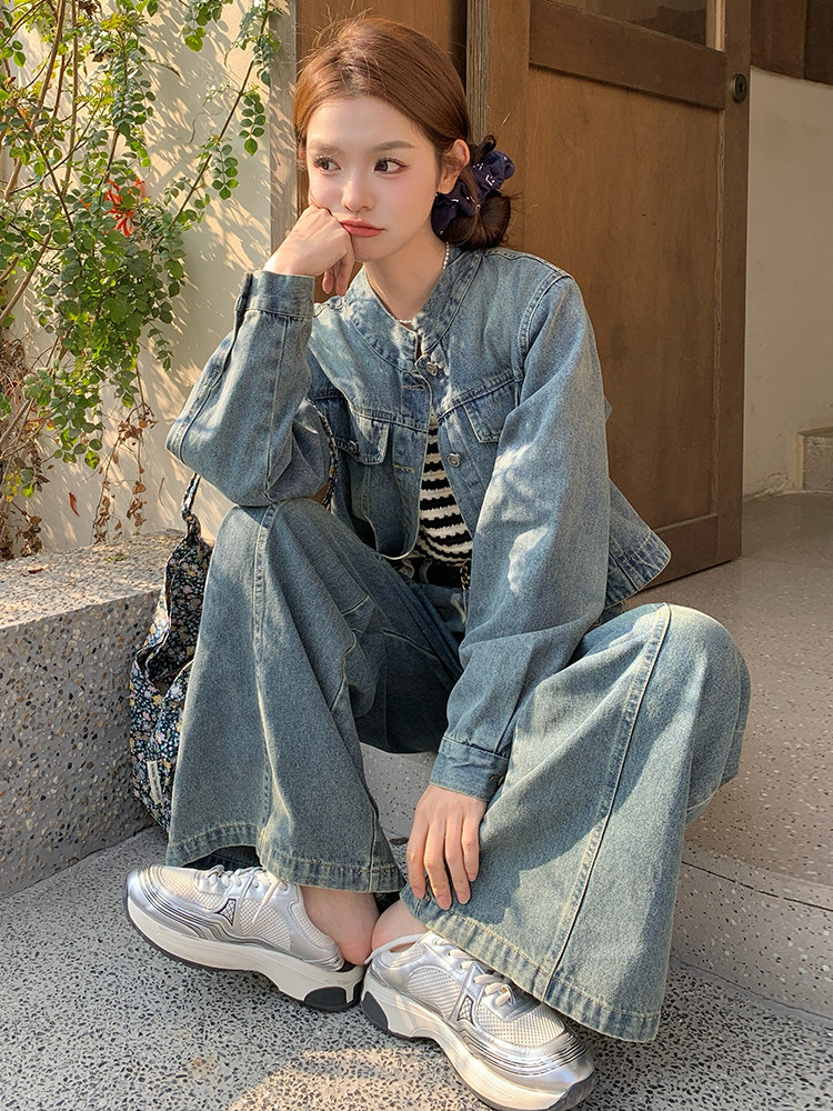 复古港风牛仔休闲套装女2025年秋季时尚气质小个子两件套,女装套装/套裙,浙宝305