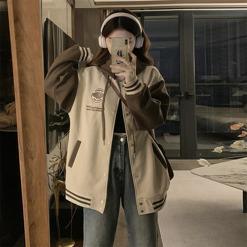 棒球服女春秋学院风连帽卫衣外套女初高中学生上衣C847-P100,女装短外套,星座911-2(原星座613-2）