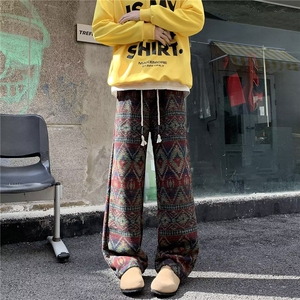 针织脏脏风裤子男秋季民族风提花阔腿裤美式加厚休闲裤h622 P55图片