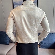 秋装新款V领大翻领立体暗花提花流光垂感长袖衬衫黑色C996-P67，男装衬衫，电商A213