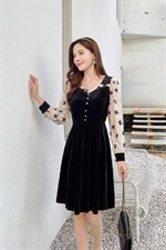 2021现货蝴蝶袖丝绒小香风连衣裙，女装连衣裙，秀水百合