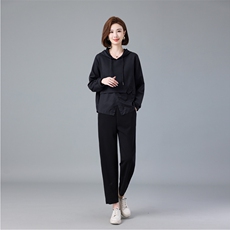 现货2024春季新款连帽假两件宽松显瘦卫衣套装两件套，女装套装/套裙，深水步