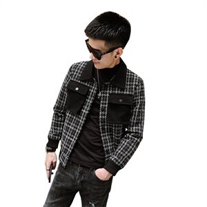 社会风格子加厚亮丝贴袋编制夹克B297-2809-P105控128图片