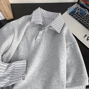 学院风条纹拼接假两件卫衣男 XH105-特p55图片