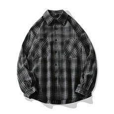 大货新品春秋格子长袖男士衬衫休闲日系港风衬衣CS7218P35控58，男装衬衫，电商B413-1