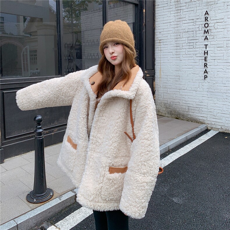 咖色复古双面穿麂皮绒羊羔毛外套女2025冬季保暖加厚皮毛一体棉服,女装羊羔毛/颗粒绒,乐吉娜