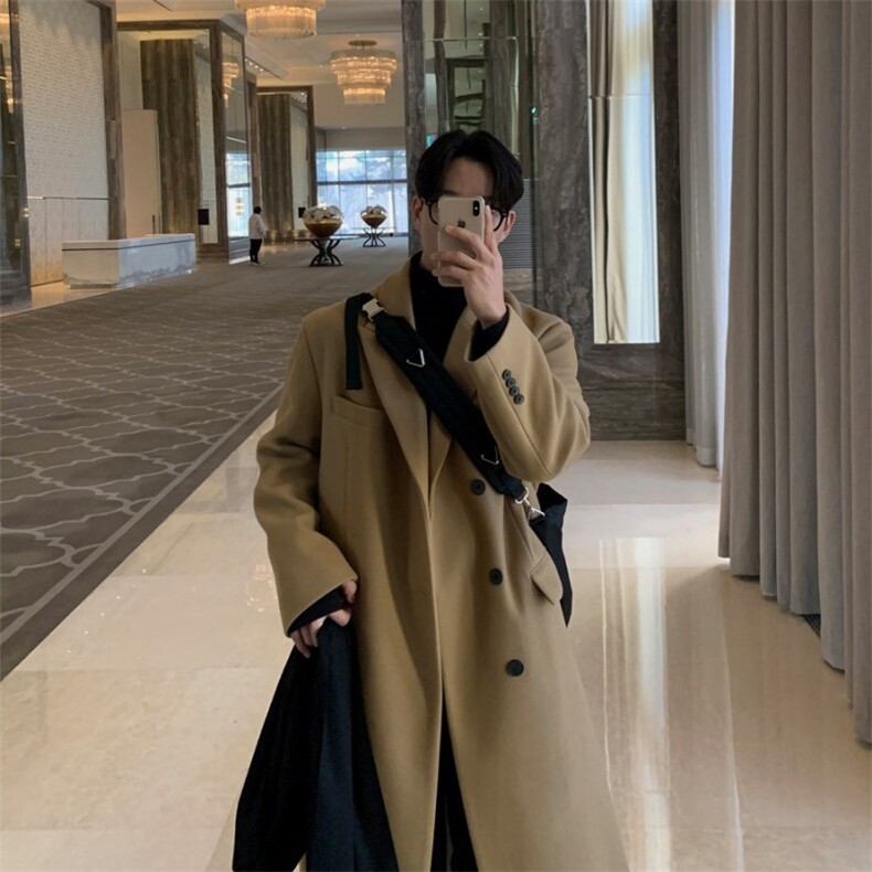 816B-DY1020-P128 冬季毛呢大衣男韩版过膝加厚呢子外套休闲风衣图片