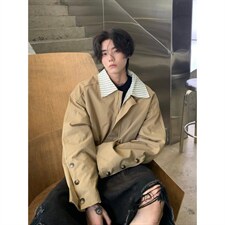 条纹假两件外套男春秋美式复古廓形高级感百搭飞行员夹克JW230，男装夹克，星座516A