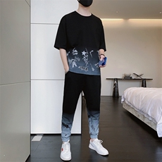 2023夏季新款短袖T恤套装运动休闲宽松潮流两件套男装F308P68，男装休闲套装，电商A086