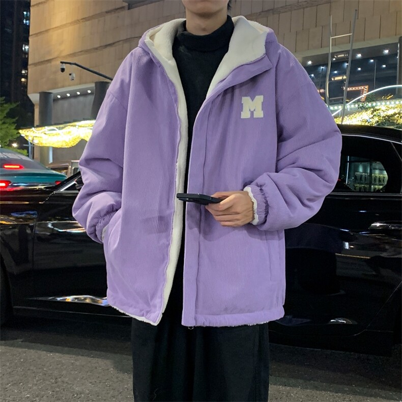 灯芯绒两面穿棉服男女羊羔毛棉衣外套冬季加厚棉袄M0811-P120,男装棉衣,星座308B-2