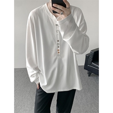 8XL-M慵懒肌理感华夫格廓形云母贝纽扣长袖T恤打底长袖CX3006P48，男装T恤，电商D206-1