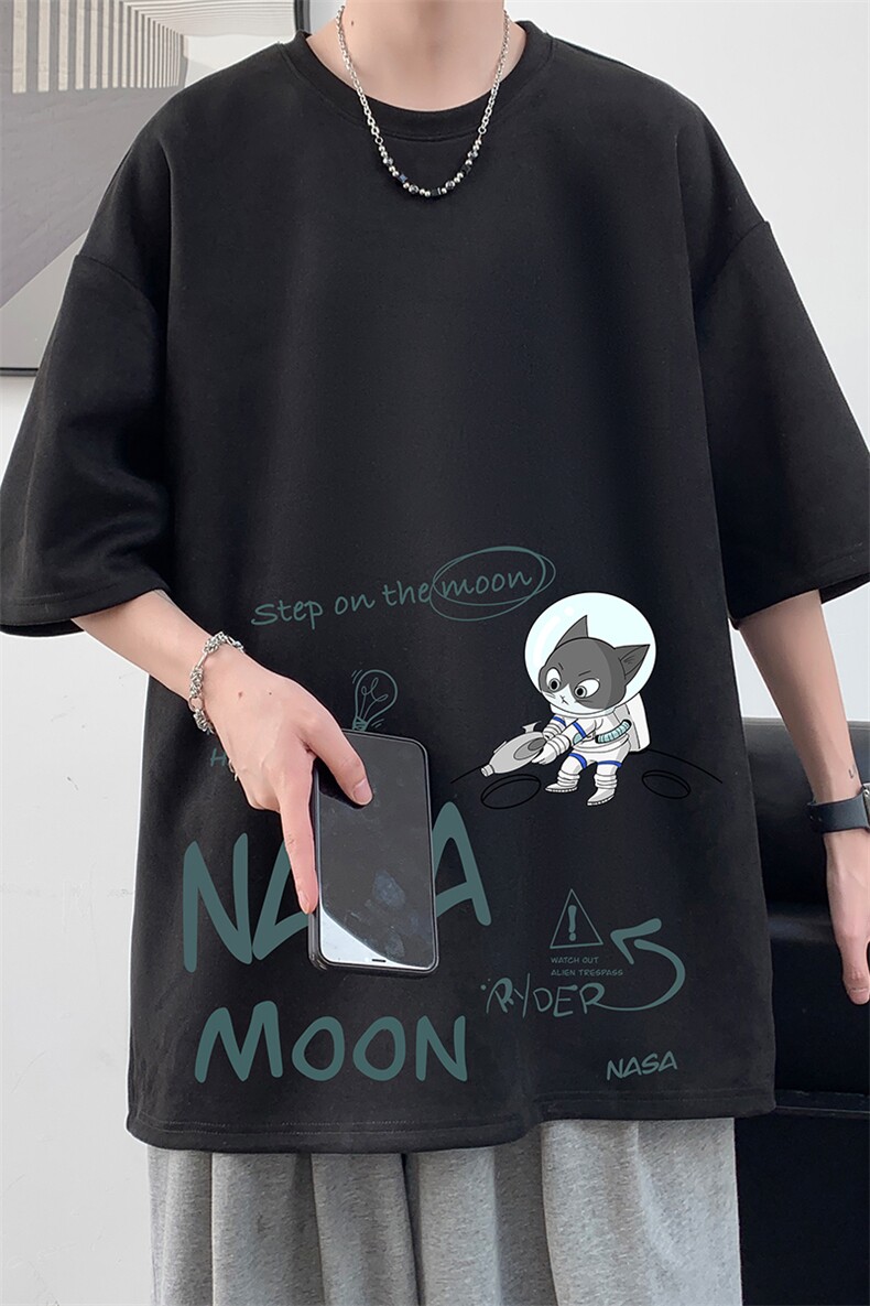 NASA联名同款麂皮绒短袖t恤男大码半袖男JD82187-P25,男装T恤,电商A040