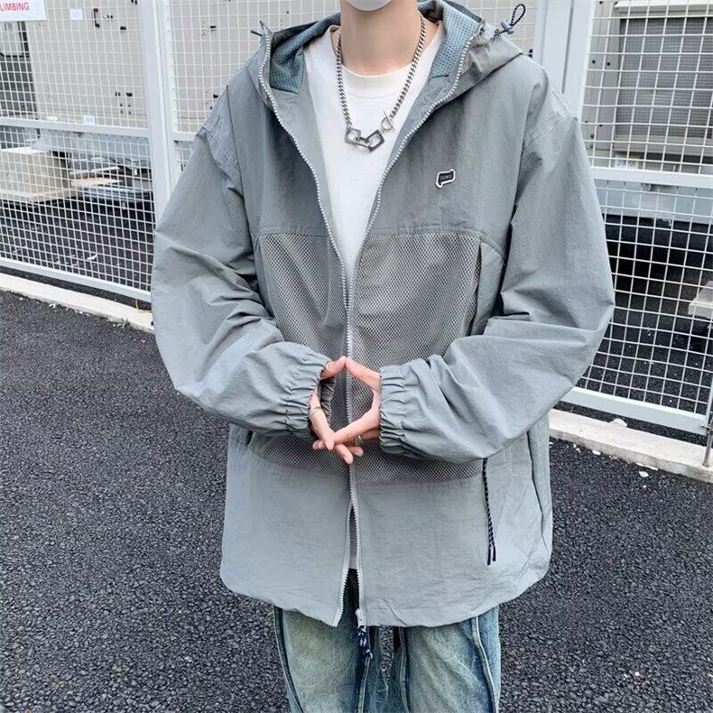 薄款冰丝褶皱防晒衣男夏季山系户外潮牌宽松连帽外套F0142-P46图片