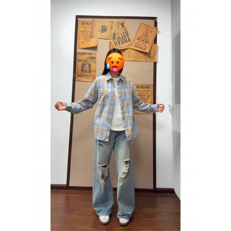 美式复古格纹长袖衬衫男女休闲外套痞帅衬衣外套新款LCS133-P36,男装衬衫,星座1008