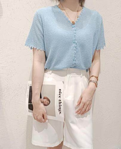 曲珠短袖开衫，女装，千变织造