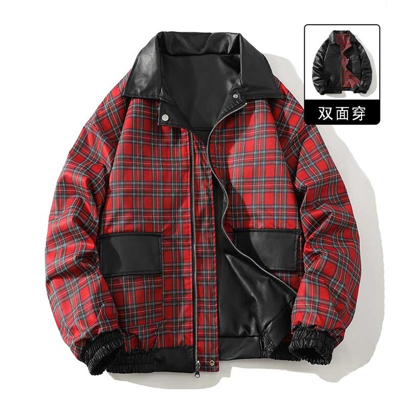 特批70秋冬数据双面穿格子皮夹克美式翻领百搭休闲服MF1056,男装夹克,电商A128