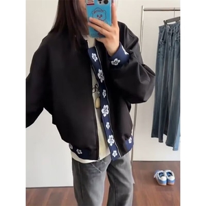 美式复古提花刺绣拼接夹克男女生高级感宽松情侣百搭外套潮-Y359图片