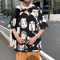 复古印花五分袖男潮流夏季ins潮牌嘻哈学生宽松短袖T恤T140-P25，男装T恤，星座512-2