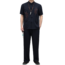 风高品质刺绣唐装男装夏季中老年人棉麻中式汉服爸爸套装，男装休闲套装，钱塘6003（原4033）