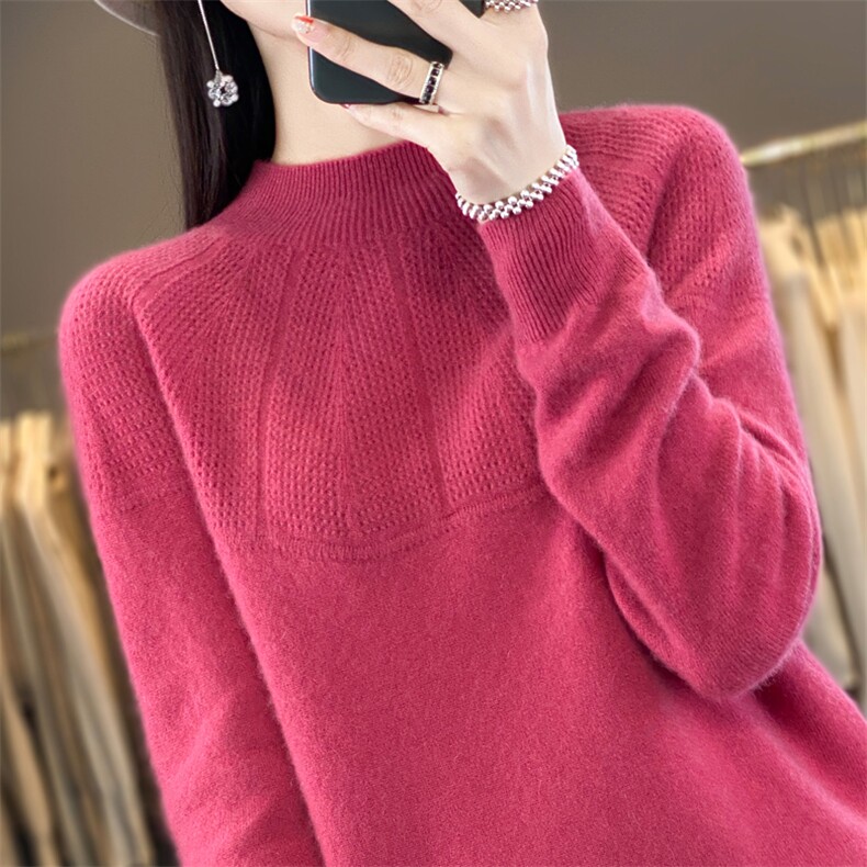 女一线成衣卷边圆领镂空针织长袖毛衣宽松羊毛打底衫韩,女装羊毛衫,大美人高端店