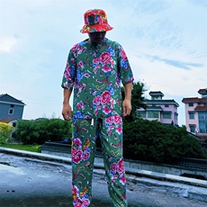 TZ340男士夏秋风大花套装大码宽松凉爽透气个性外套可作睡衣，男装休闲套装，星座115A-2