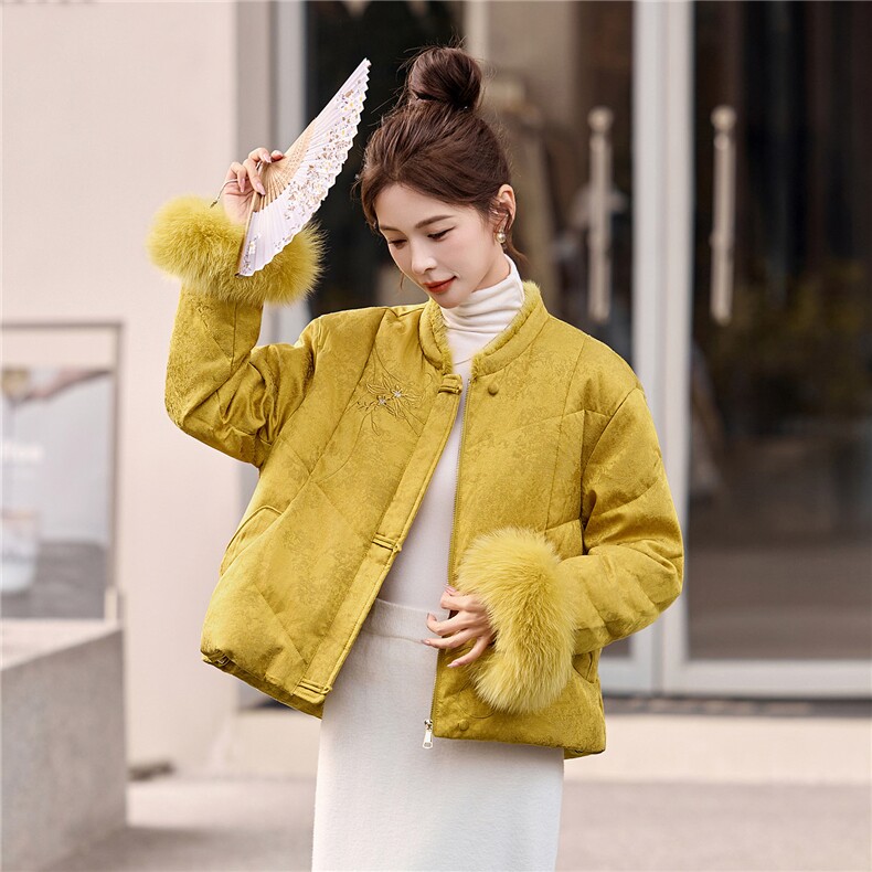新中式立领羽绒服女2025冬季新款巨好看刺绣大毛领白鸭绒外套,女装羽绒服,浙宝029